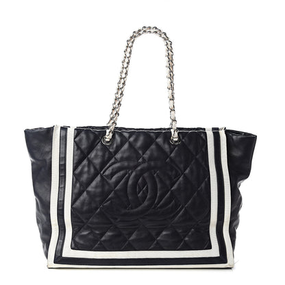 Chanel Lambskin Quilted Lido Shopping Tote Dark Navy Blue 1 of 12