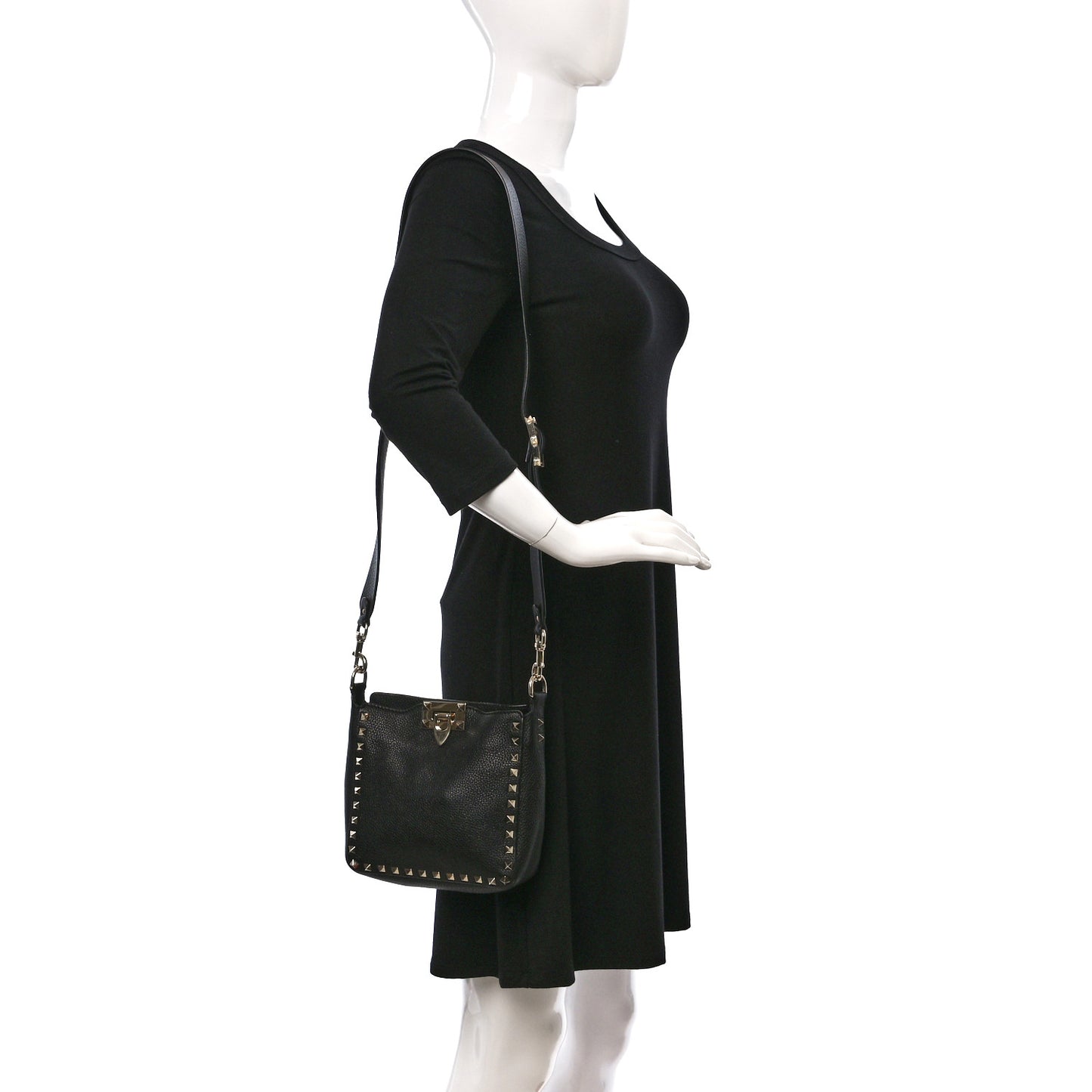 Pebbled Calfskin Mini Rockstud Flip-Lock Messenger Bag Black