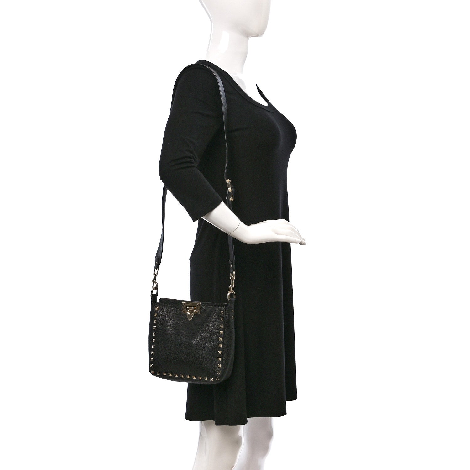 Valentino Garavani Pebbled Calfskin Mini Rockstud Flip-Lock Messenger Bag Black 2 of 8