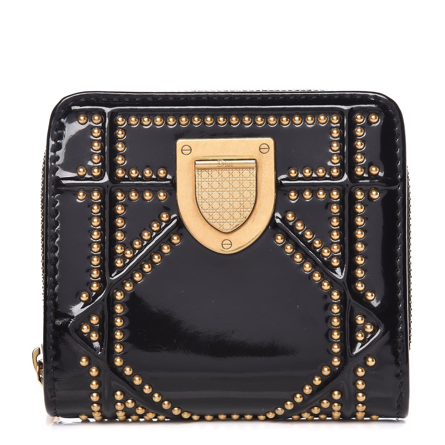 Patent Studded Diorama Small Wallet Black