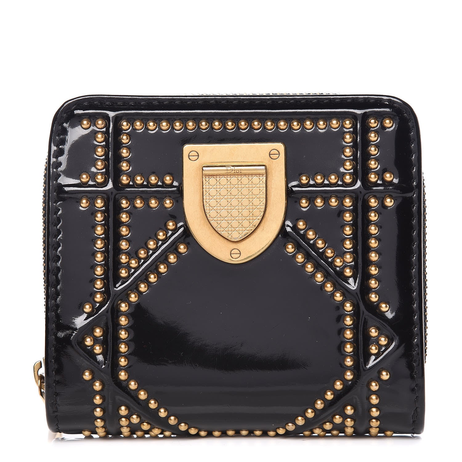 Christian Dior Patent Studded Diorama Small Wallet Black 1 of 11