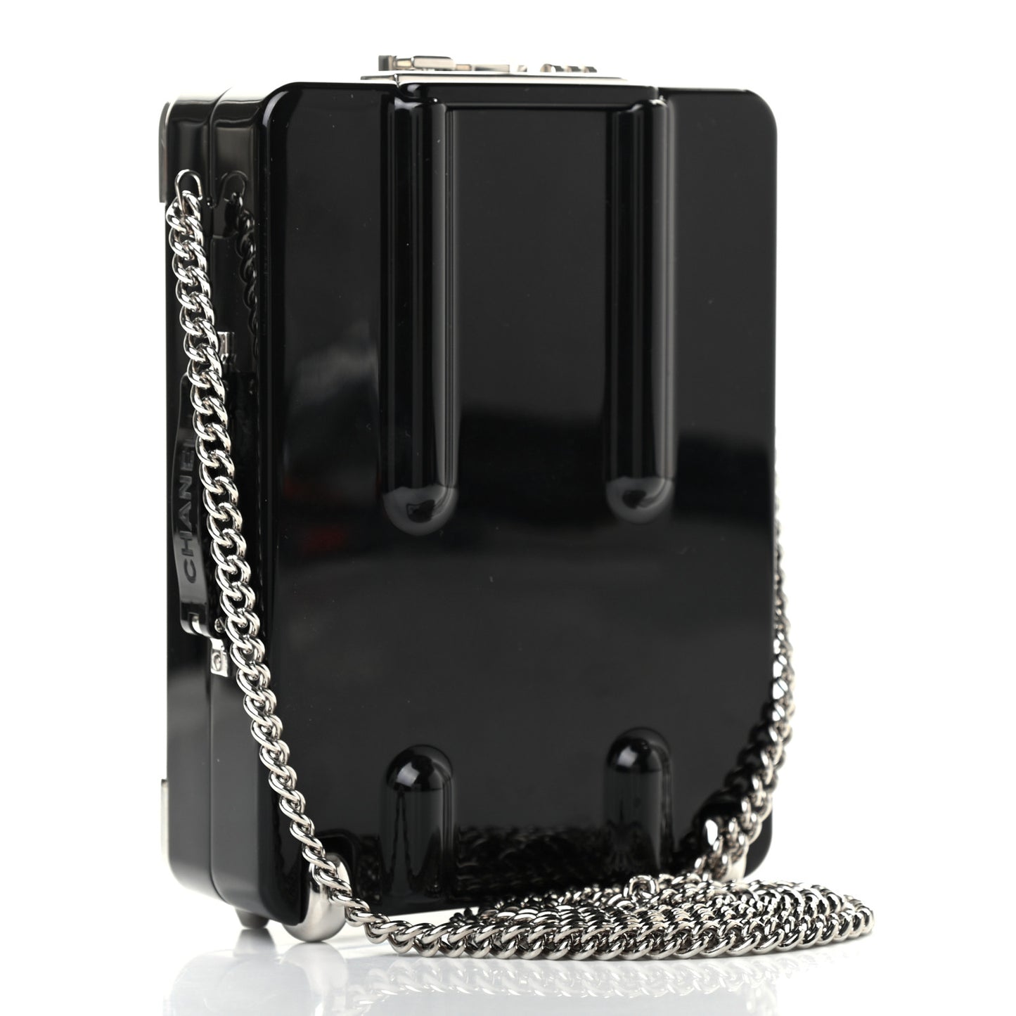 Plexiglass Metallic Lambskin Evening In The Air Mini Trolley Minaudiere Clutch Black Silver