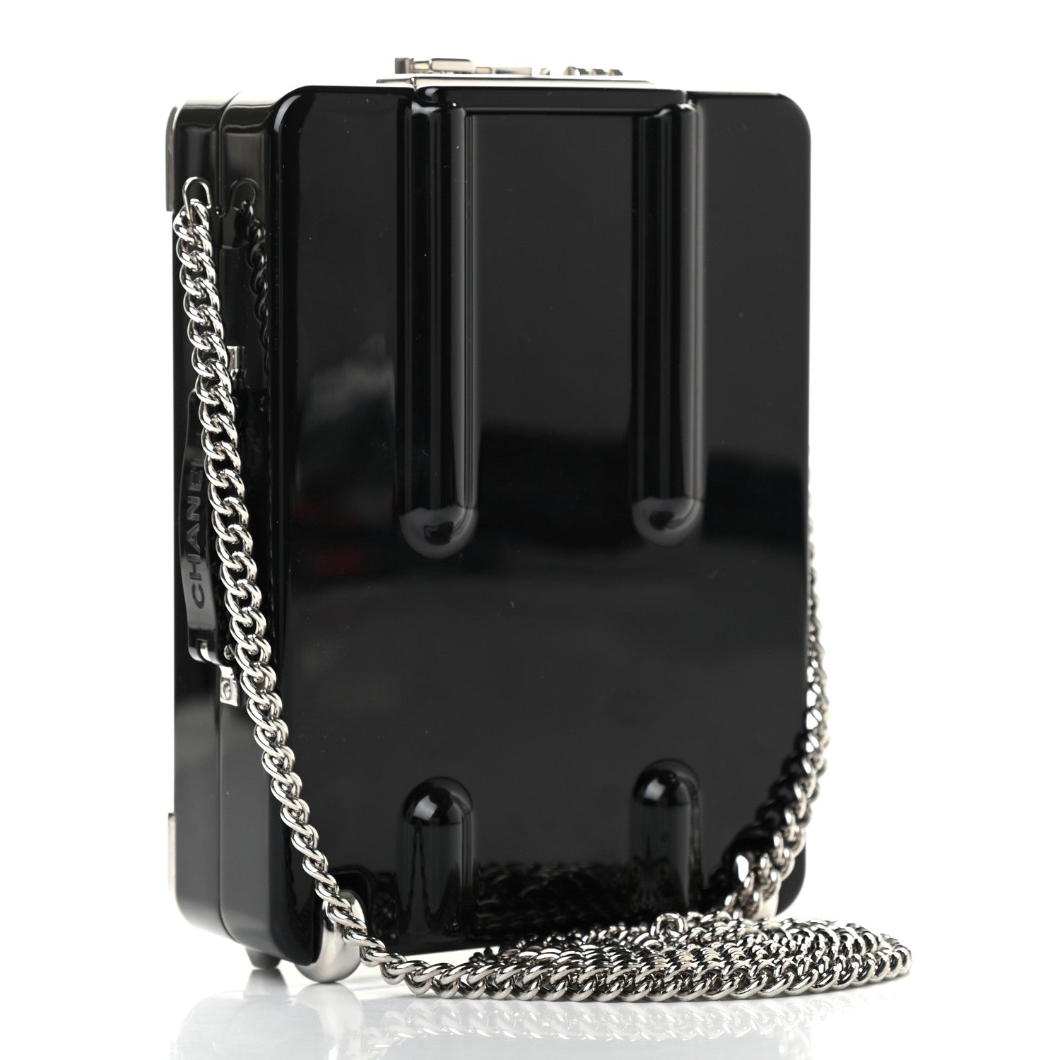 Chanel Plexiglass Metallic Lambskin Evening In The Air Mini Trolley Minaudiere Clutch Black Silver 3 of 9