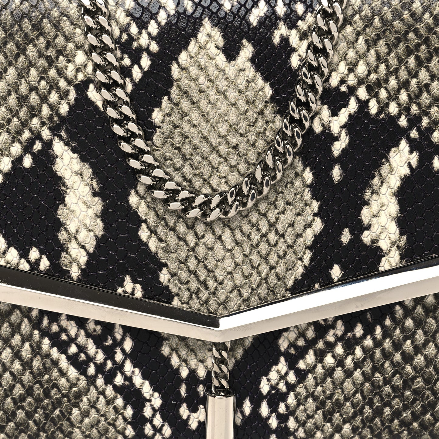 Snakeskin Embossed Chain Clutch Black Beige