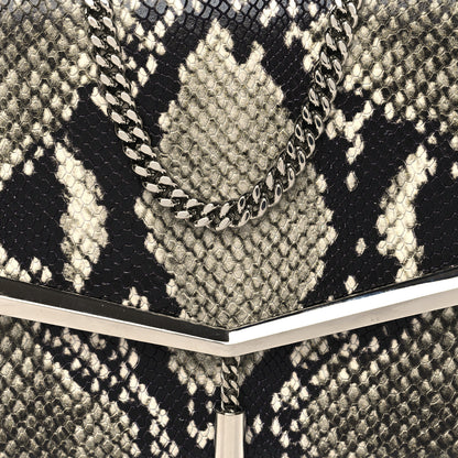 Jimmy Choo Snakeskin Embossed Chain Clutch Black Beige 7 of 9