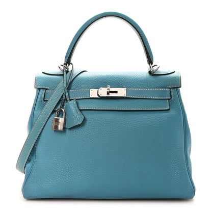 Hermes Togo Kelly Retourne 28 Bleu Jean 1 of 10