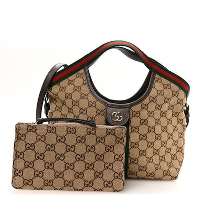 Gucci Monogram Web Small Giglio Tote Beige Dark Brown 3 of 11