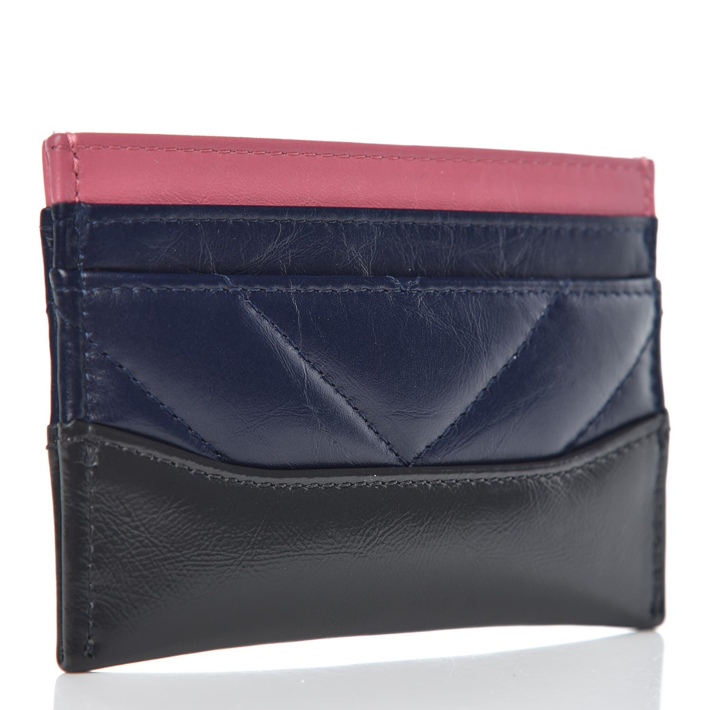 Aged Calfskin Chevron Quilted Gabrielle Card Holder Wallet Pink Navy Charcoal