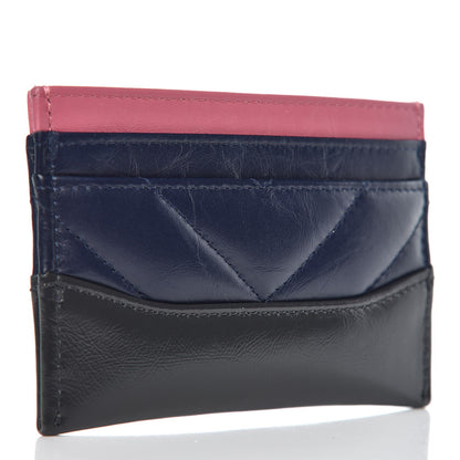 Chanel Aged Calfskin Chevron Quilted Gabrielle Card Holder Wallet Pink Navy Charcoal 3 of 9