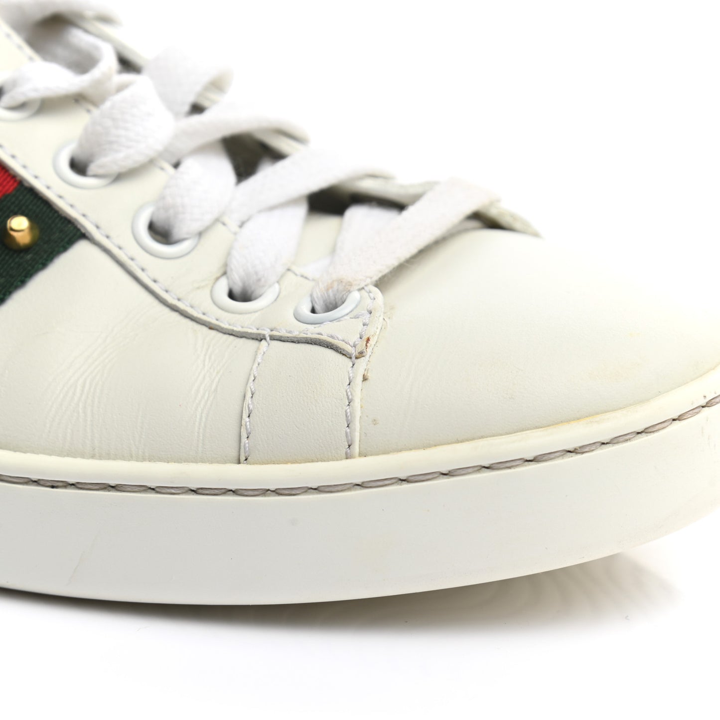 Calfskin Web Pearl Studded Womens Ace Sneakers 35 White