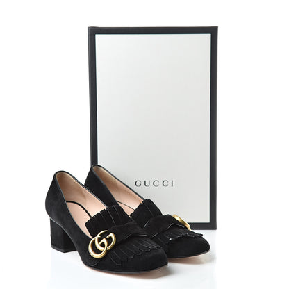 Gucci Kid Scamosciato GG Marmont Fringe 50mm Loafer Pumps 36 Black 12 of 12