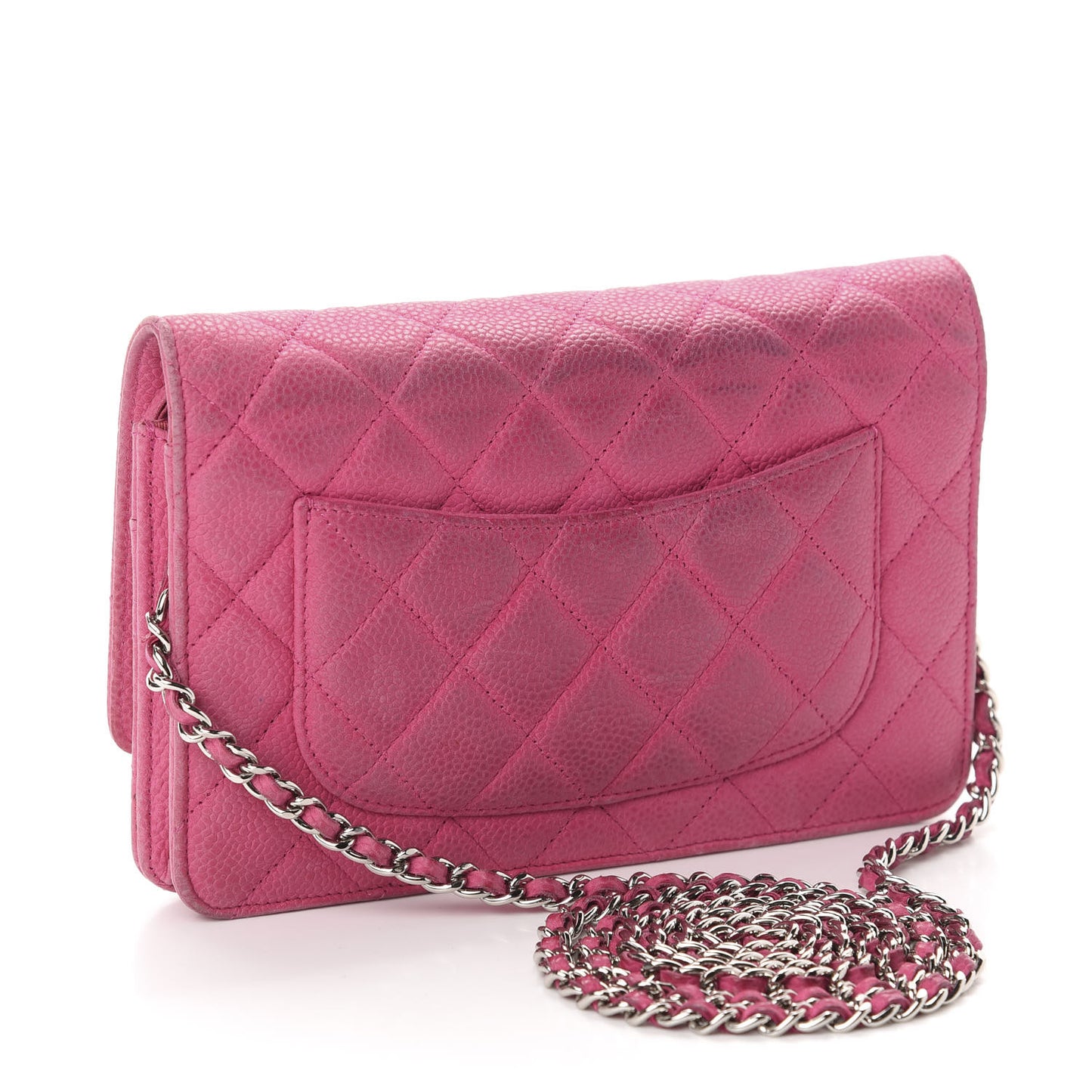 Iridescent Caviar Quilted Wallet On Chain WOC Pink