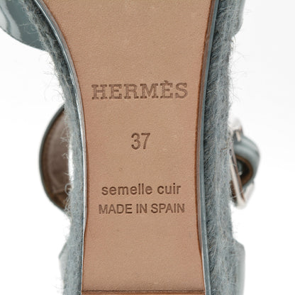 Hermes Patent Calfskin Ilana Espadrille Wedge Sandals 37 Ciel 5 of 6