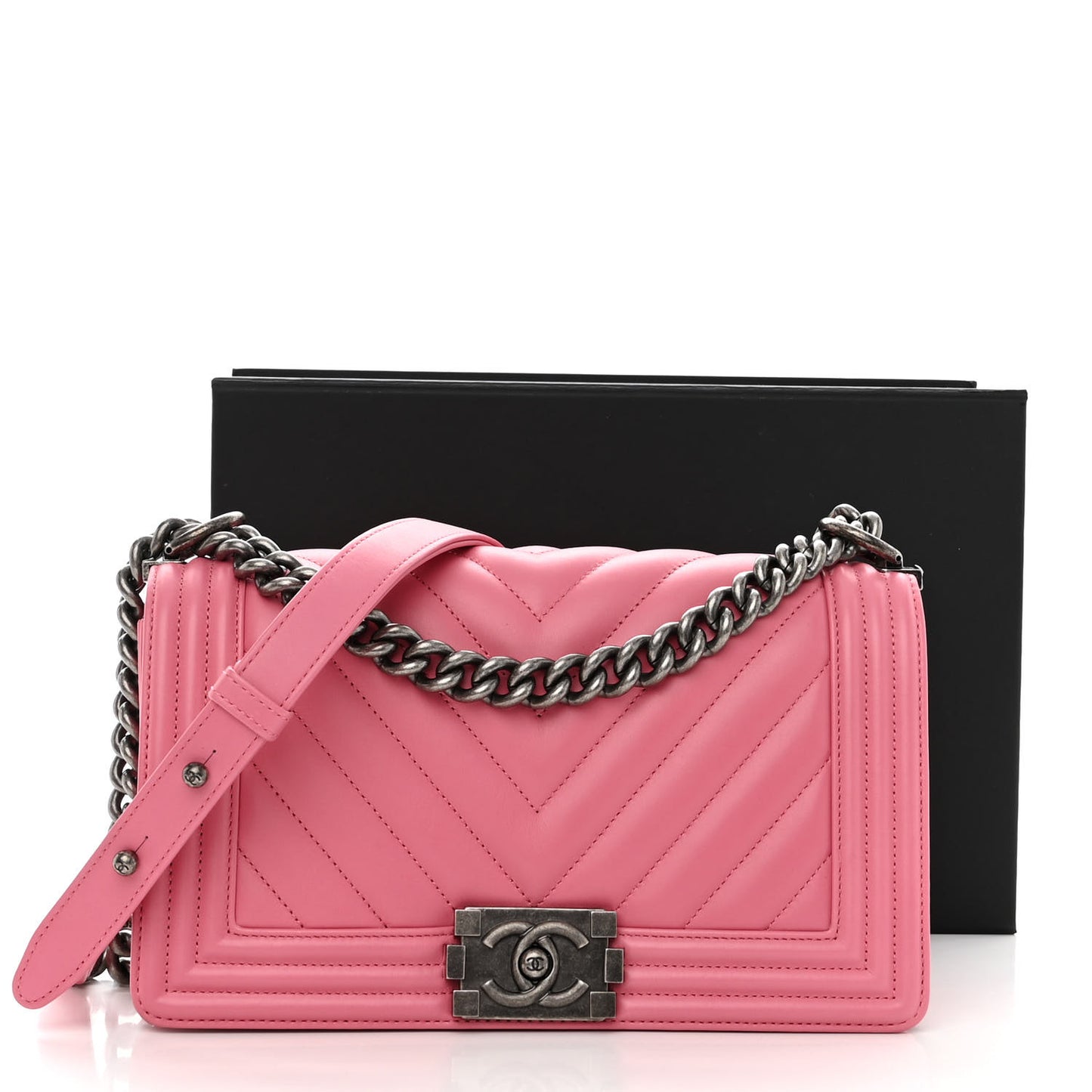 Calfskin Chevron Quilted Medium Boy Flap Pink