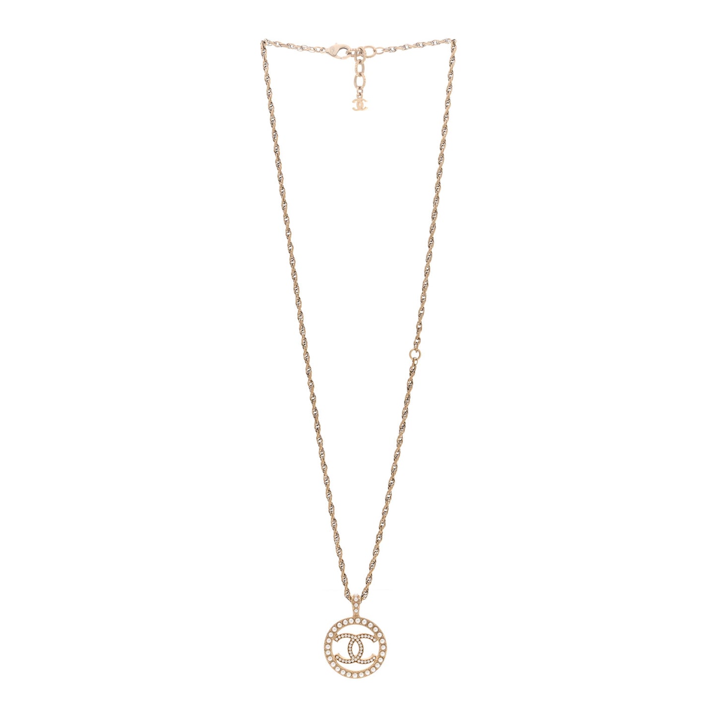 Pearl CC Round Pendant Necklace Gold