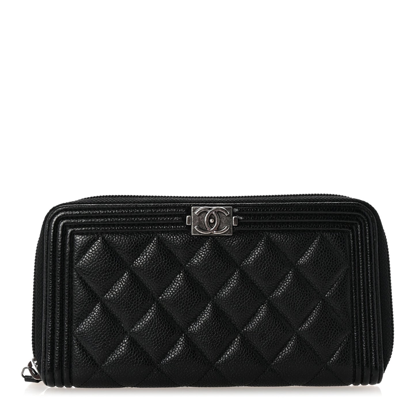 Caviar Quilted Boy Long Zip Around Wallet Black