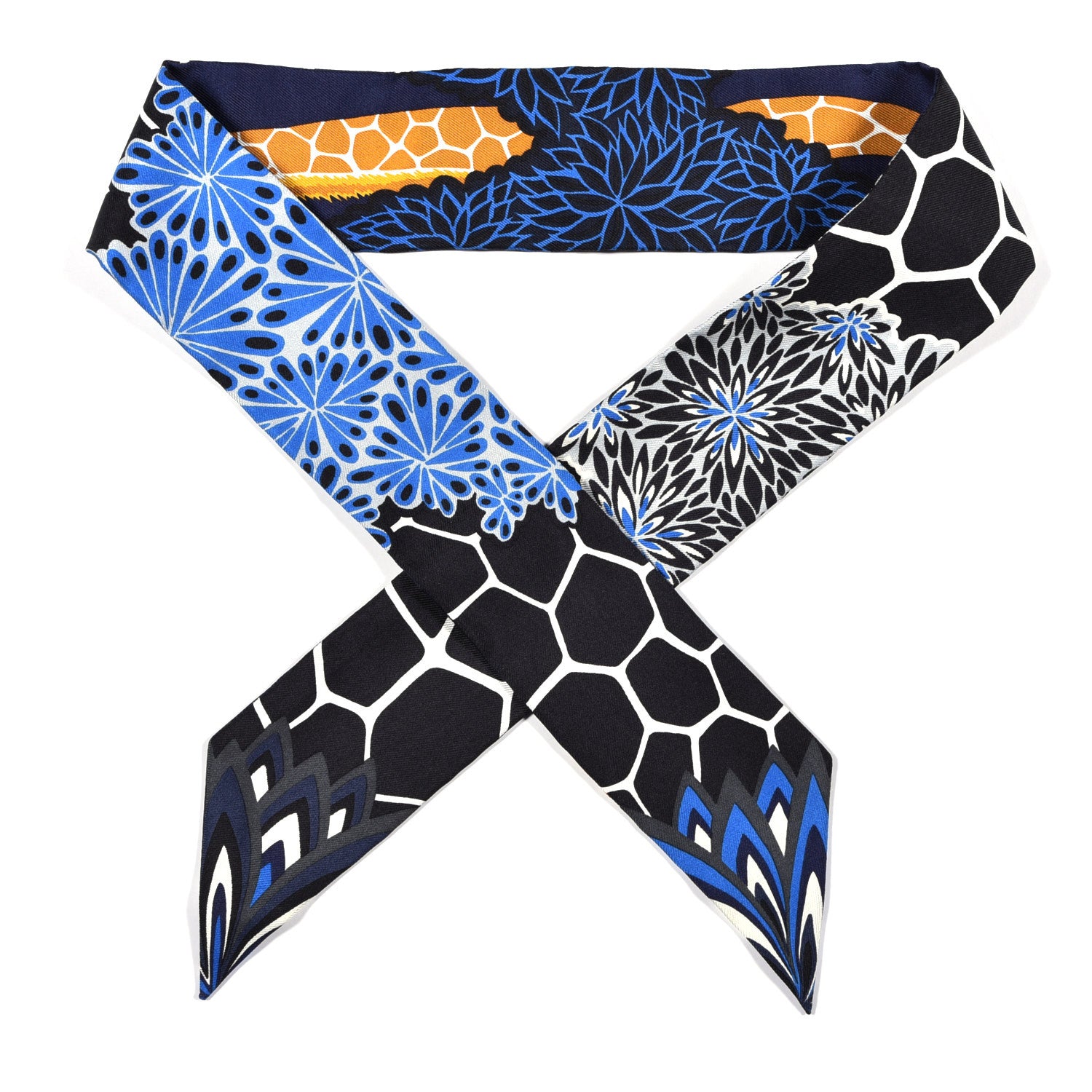 Hermes Silk The Three Graces Twilly Bleu Nuit Gold Black 1 of 4