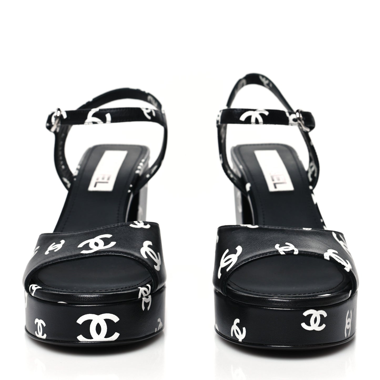 Printed Lambskin CC Platform Sandals 40 Black White