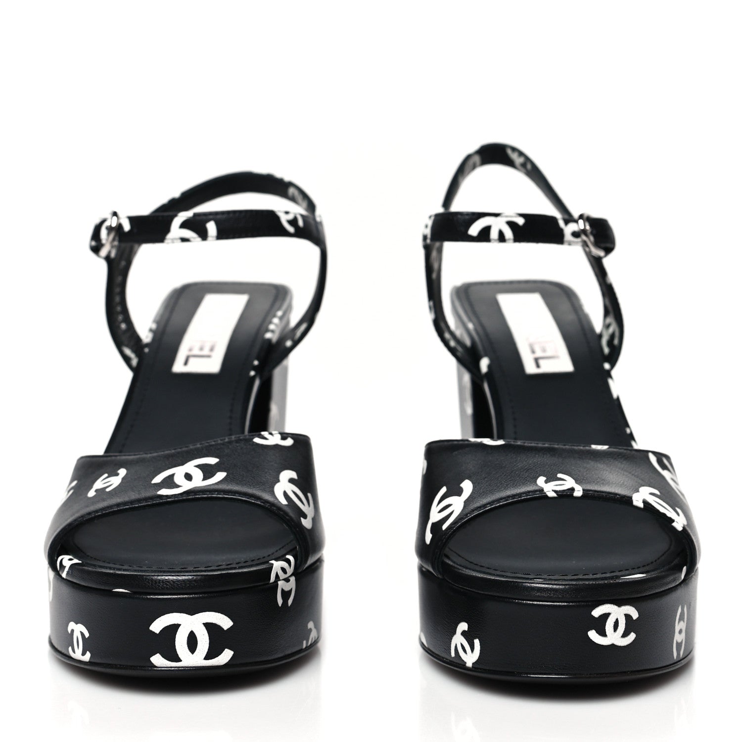 Chanel Printed Lambskin CC Platform Sandals 40 Black White 2 of 9
