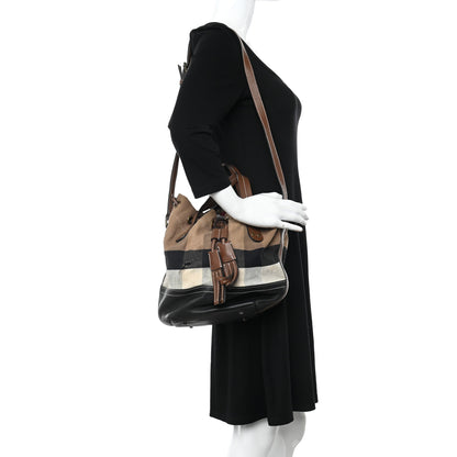 Burberry Grainy Calfskin House Check Canvas Small Heston Crossbody Tan Black 2 of 19