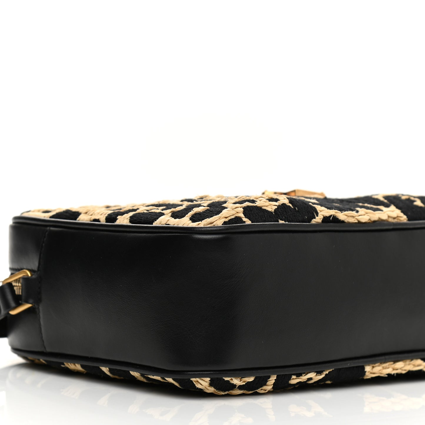Raffia Calfskin Leopard Print Monogram Lou Camera Bag Natural Beige Black