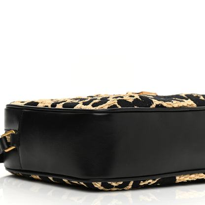 Saint Laurent Raffia Calfskin Leopard Print Monogram Lou Camera Bag Natural Beige Black 9 of 10