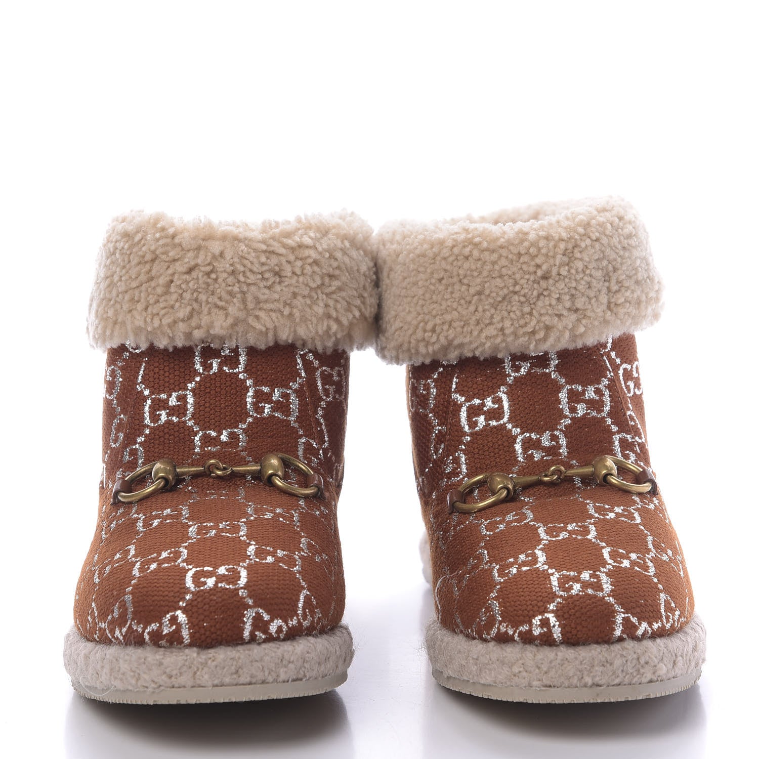 Gucci Canvas Wool Lame GG Monogram Womens Fria Horsebit Ankle Boots 39 Burnt Orange Silver Butterscotch 2 of 9