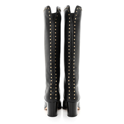 Jimmy Choo Calfskin Studded Monroe 65 Knee High Boots 38 Black 5 of 10