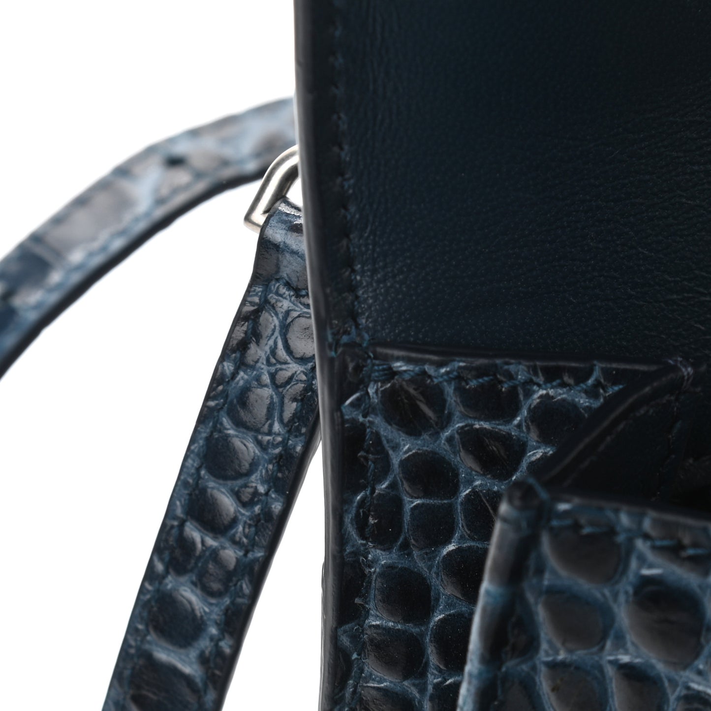 Shiny Calfskin Crocodile Embossed Medium Hourglass Top Handle Bag Denim Blue