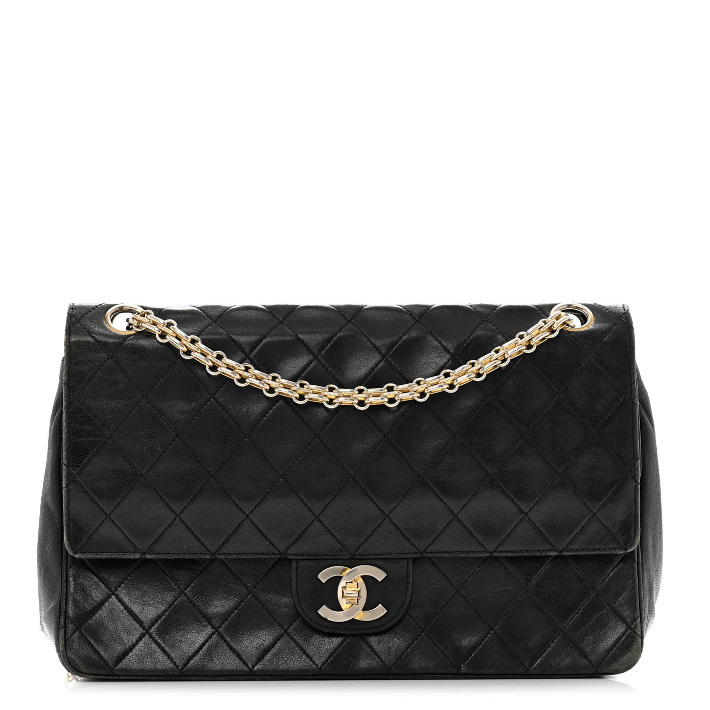 Lambskin Quilted Medium Double Flap Bijoux Chain Black