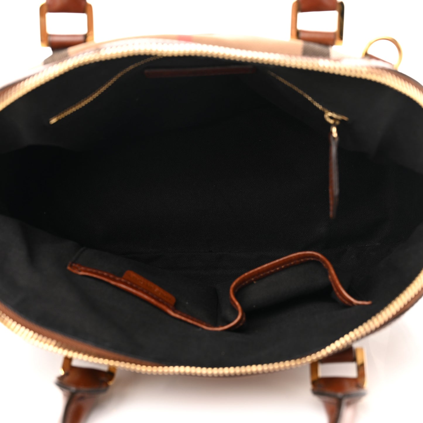 Bridle Calfskin House Check Small Orchard Bowling Bag Dark Tan