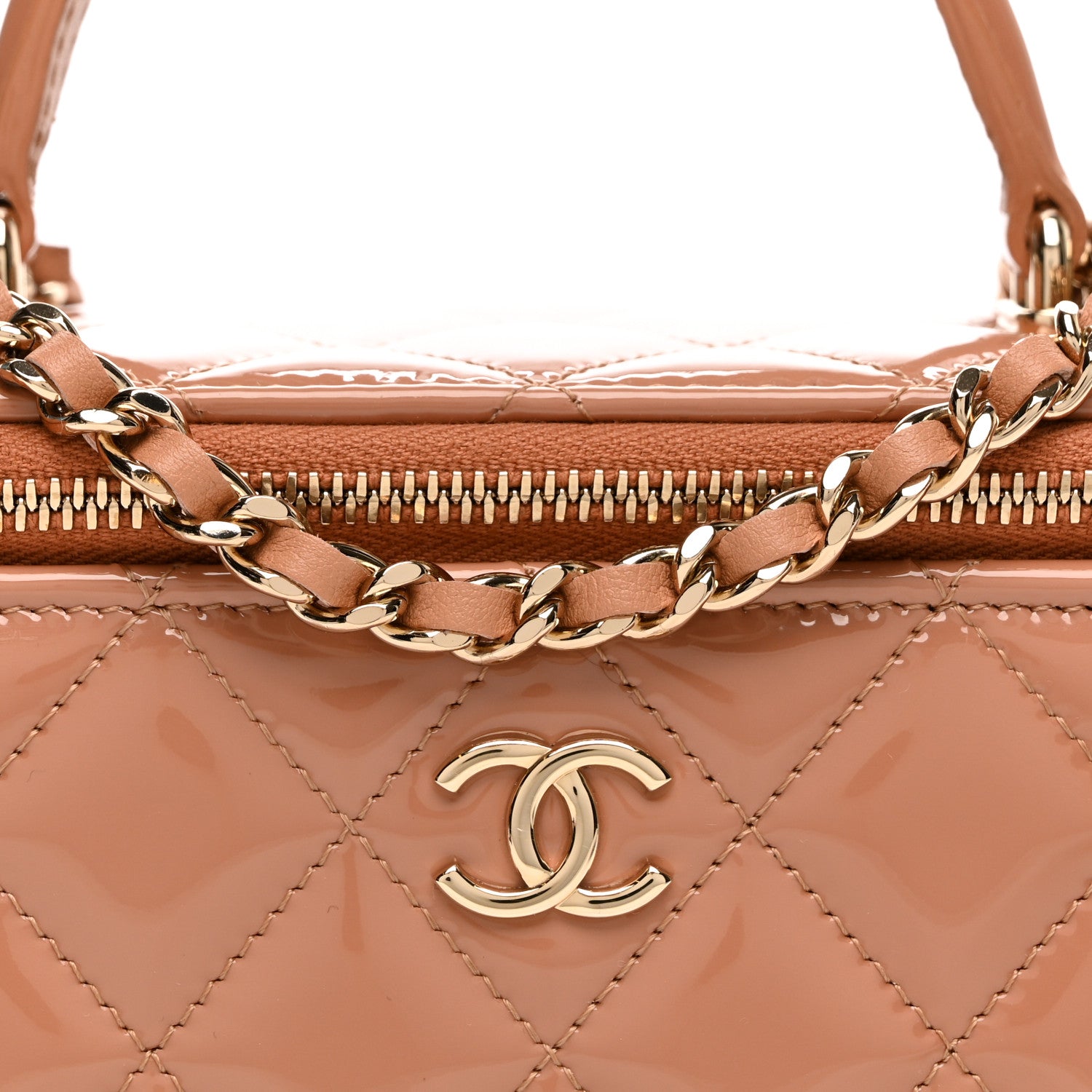 Chanel Patent Quilted Pick Me Up Vanity Case Dark Beige 1579227