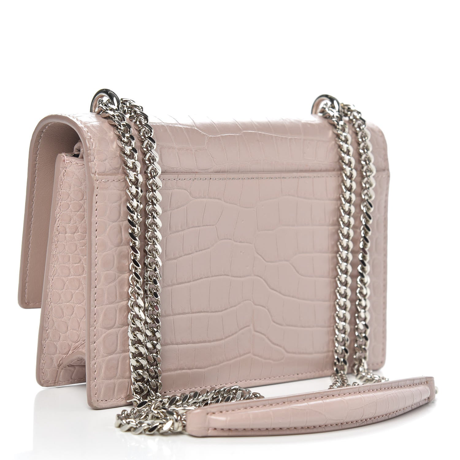Saint Laurent Calfskin Crocodile Embossed Monogram Sunset Chain Wallet Marble Pink 3 of 9
