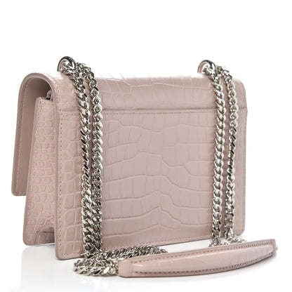 Saint Laurent Calfskin Crocodile Embossed Monogram Sunset Chain Wallet Marble Pink 3 of 9