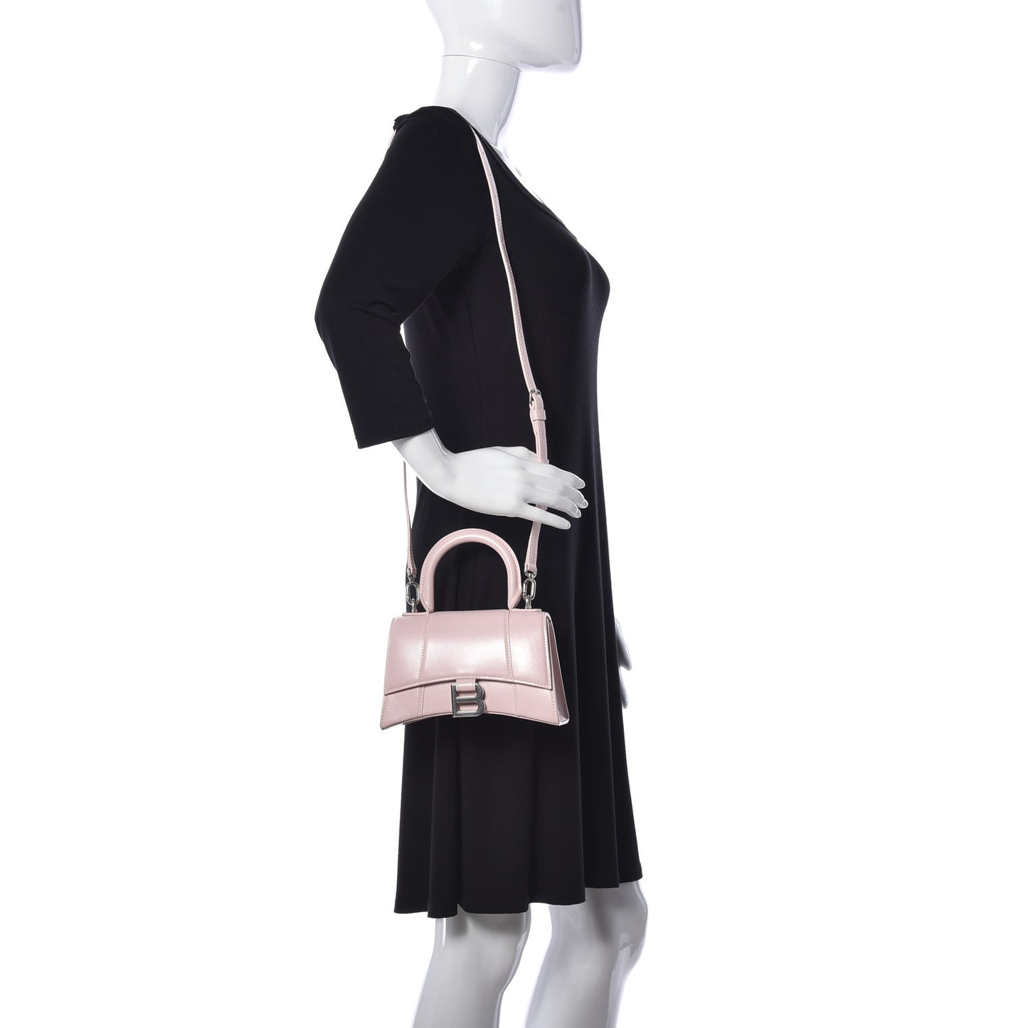 Shiny Box Calfskin Hourglass Top Handle Bag XS Light Rose