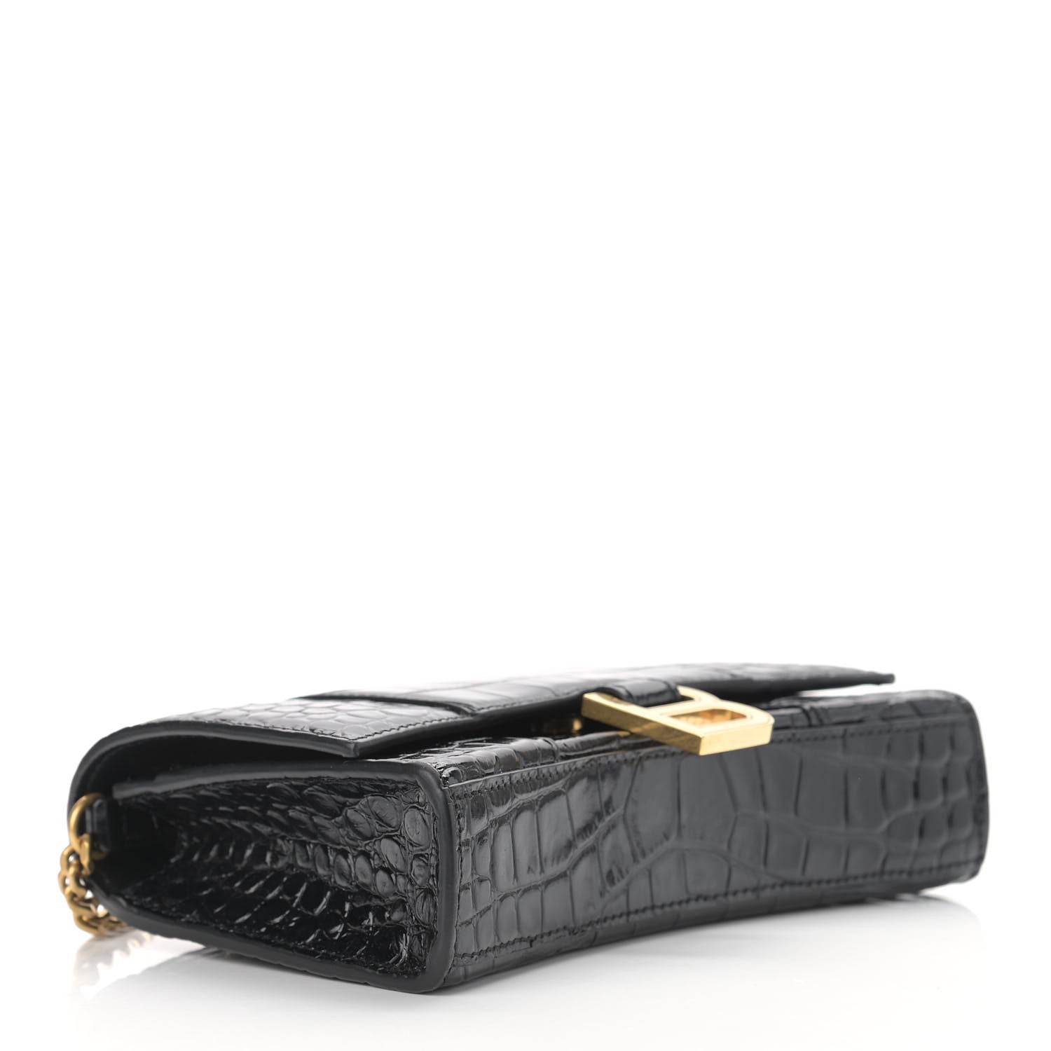 Balenciaga Shiny Calfskin Crocodile Embossed Hourglass Chain Bag Black 4 of 11
