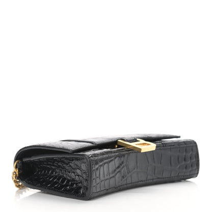 Balenciaga Shiny Calfskin Crocodile Embossed Hourglass Chain Bag Black 4 of 11