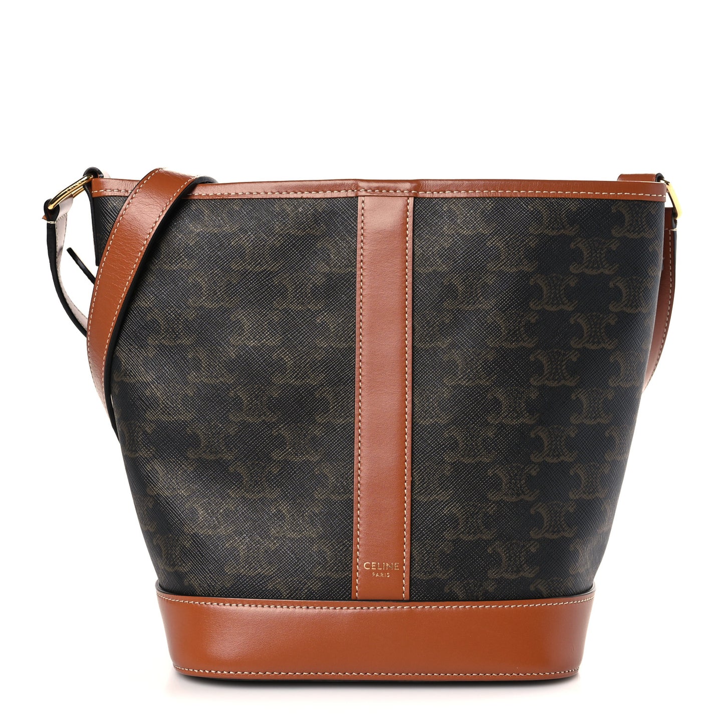 Triomphe Canvas Calfskin Small Bucket Bag Tan