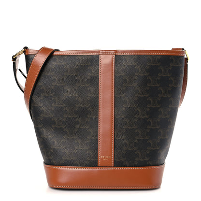 Celine Triomphe Canvas Calfskin Small Bucket Bag Tan 1 of 9