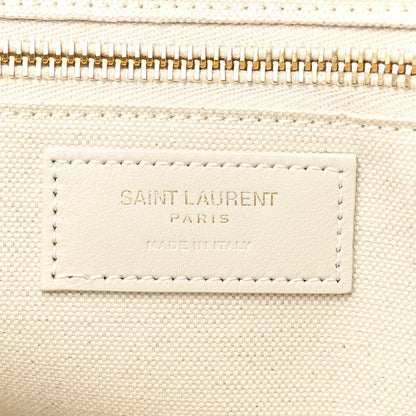 Saint Laurent Linen Calfskin Small Rive Gauche Tote Military Green Blanc Vintage 6 of 10