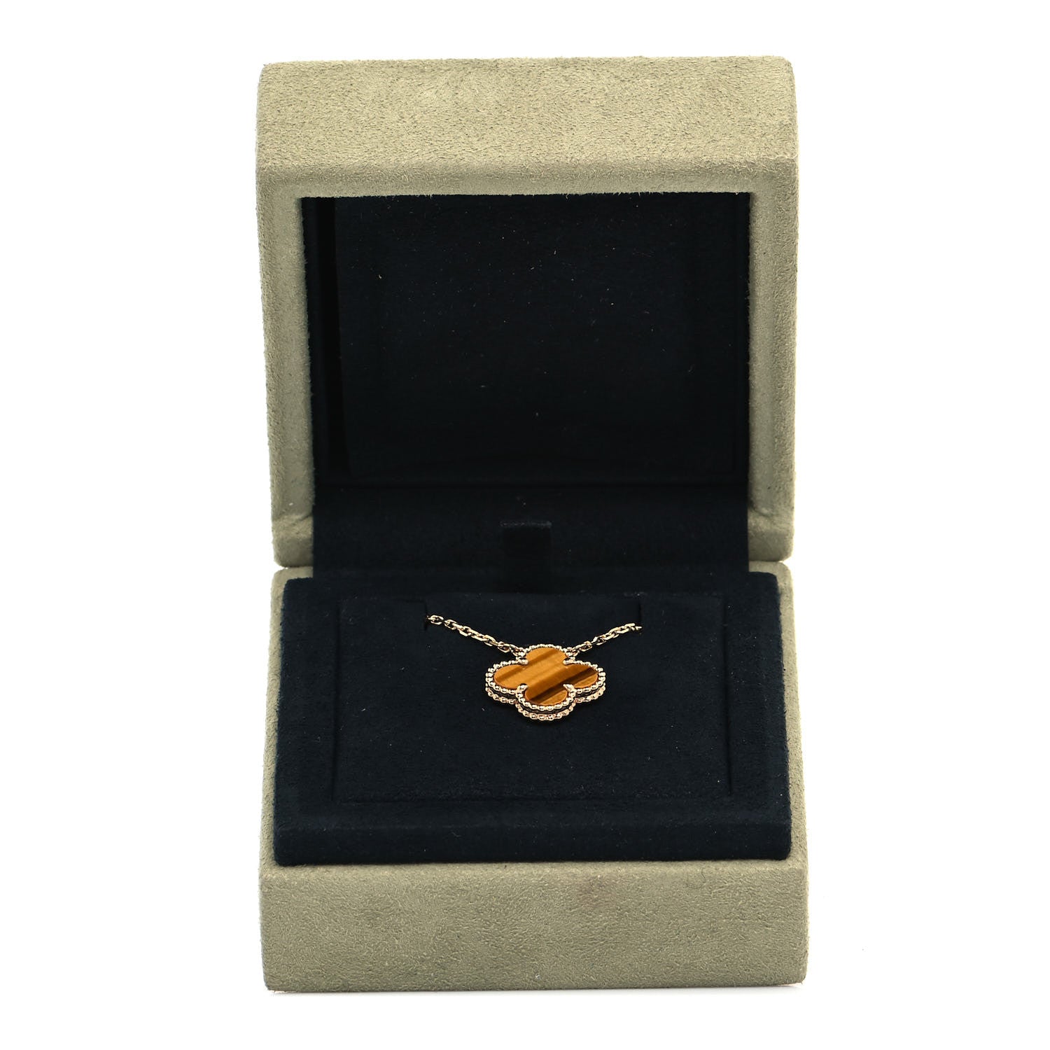 Van Cleef & Arpels 18K Yellow Gold Tiger Eye Vintage Alhambra Pendant Necklace 7 of 7