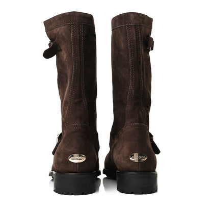 Jimmy Choo Distressed Waxed Suede Biker Boots 37 Brown 6 of 14
