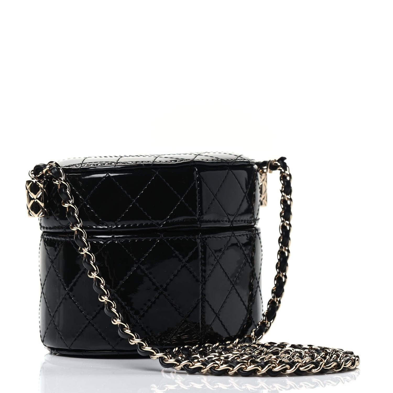 Chanel Patent Quilted Round Mini Vanity Case With Chain Black 2 of 4