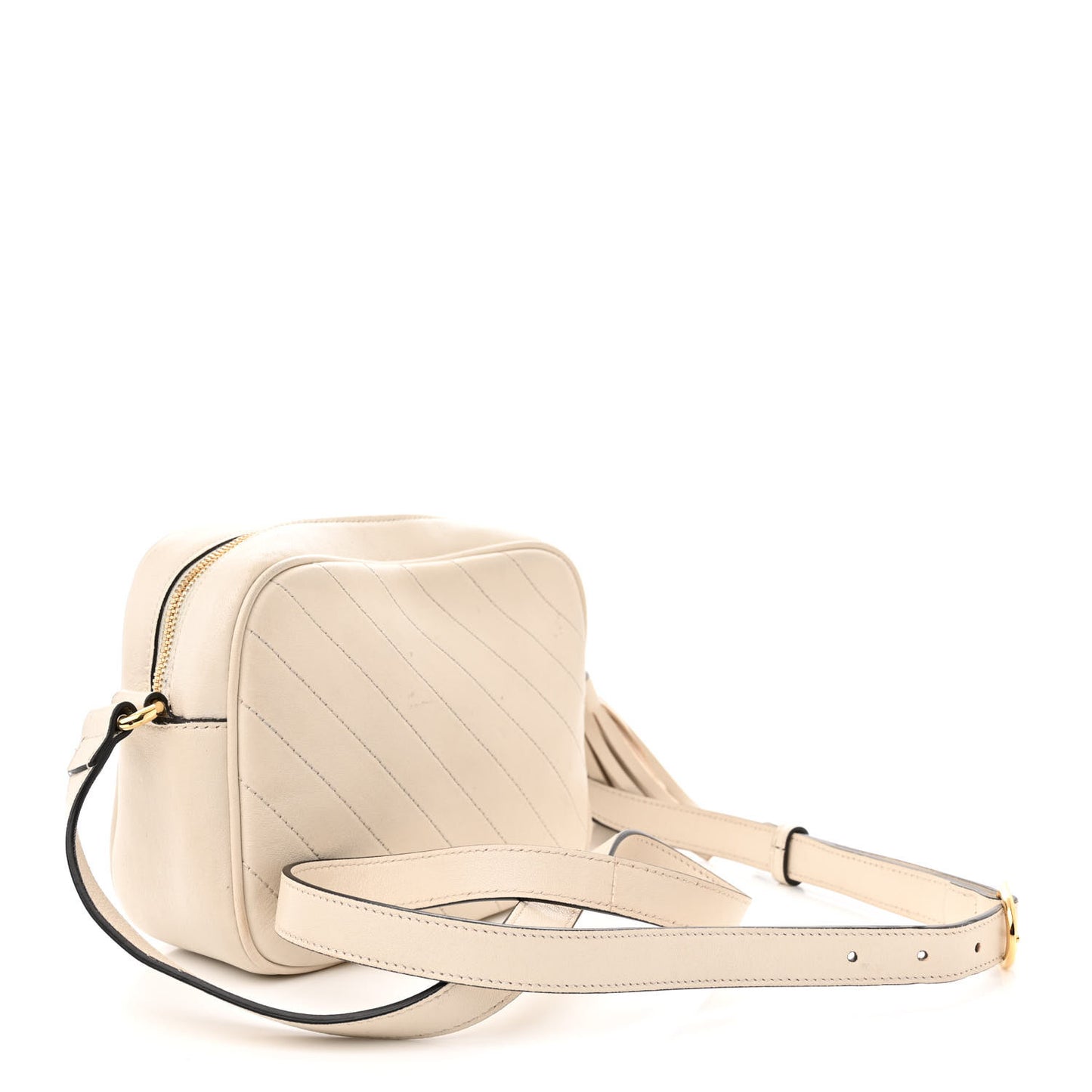 Sakai Be Green Calfskin Diagonal Stitched Small Blondie Shoulder Bag Mystic White