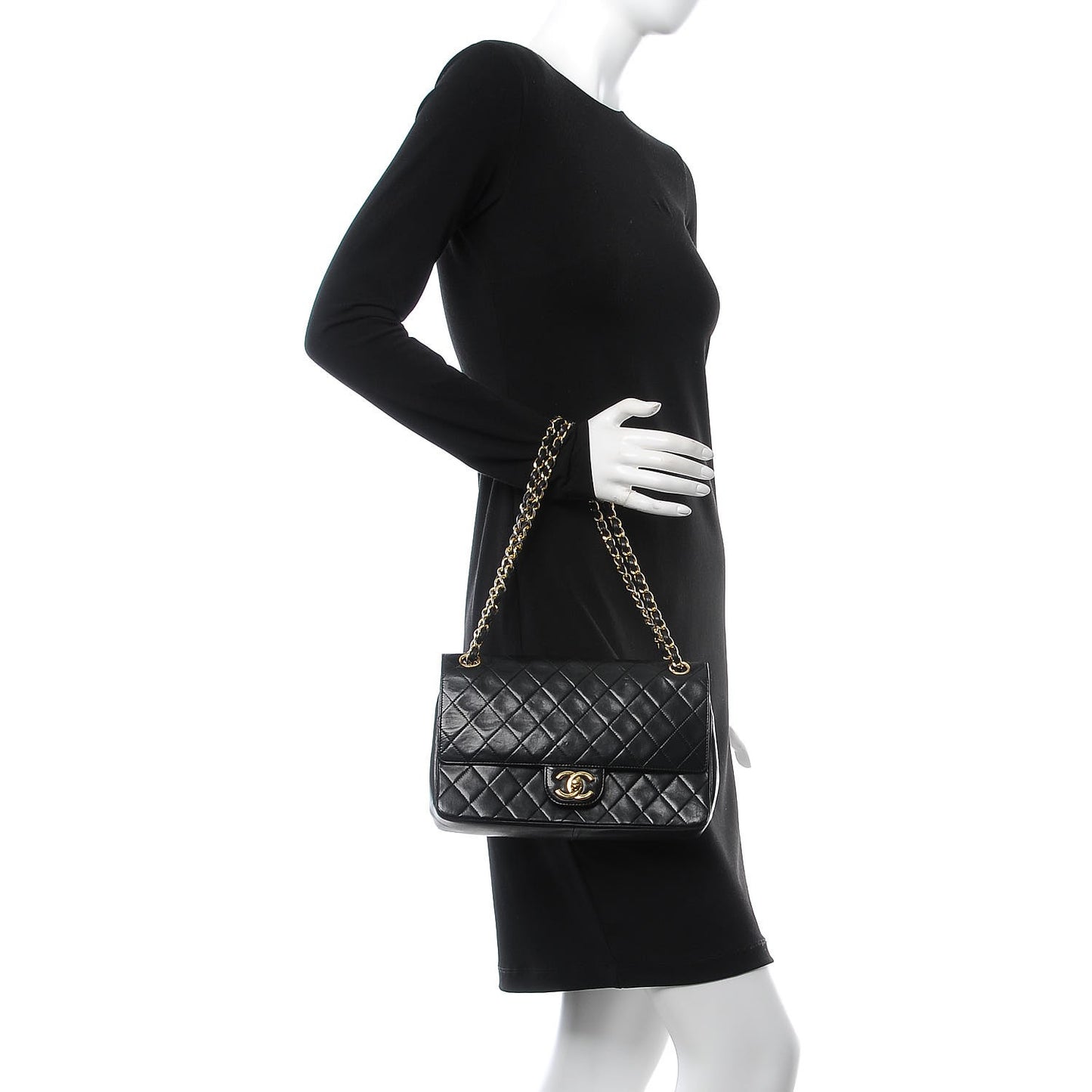 Lambskin Quilted Medium Double Flap Black