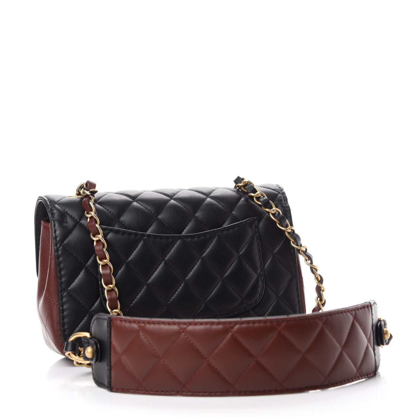 Calfskin Quilted Small Strap Into Flap Bag Black Brown