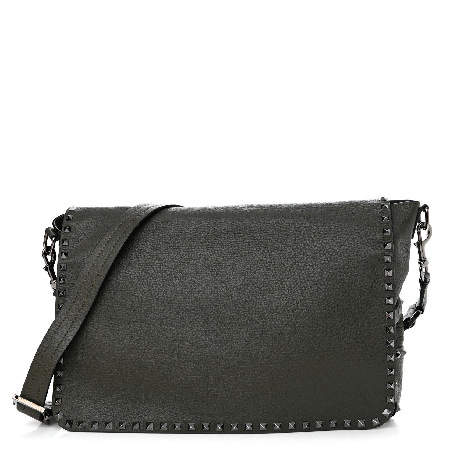 Valentino Garavani Pebbled Calfskin Rockstud Messenger Green 1 of 9