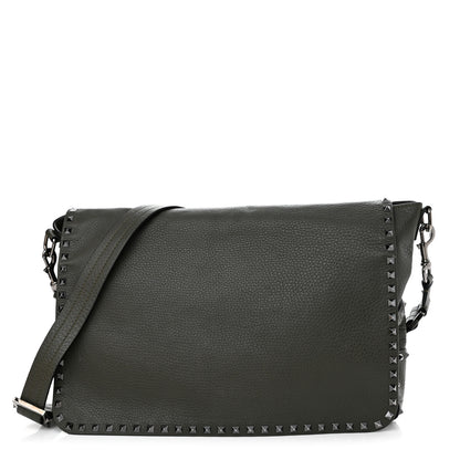 Valentino Garavani Pebbled Calfskin Rockstud Messenger Green 1 of 9
