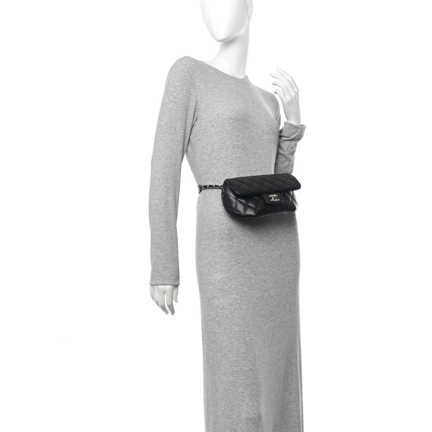 Calfskin Quilted CC Uniform Flap Belt Bag Black