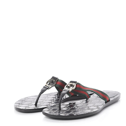 Gucci Nylon Guccissima Web Womens Thong Sandals 39.5 Green Red Black 4 of 14